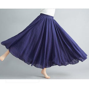 Elastic waist linen A - shaped skirt, long solid color skirt - Negative Apparel