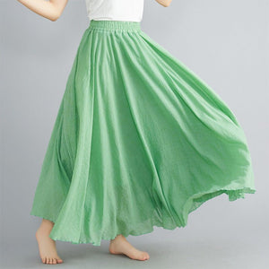 Elastic waist linen A - shaped skirt, long solid color skirt - Negative Apparel
