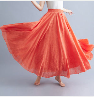 Elastic waist linen A - shaped skirt, long solid color skirt - Negative Apparel
