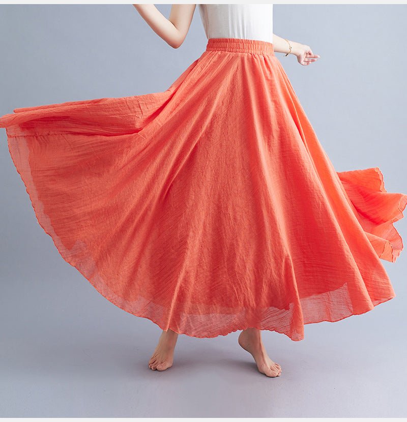 Elastic waist linen A - shaped skirt, long solid color skirt - Negative Apparel