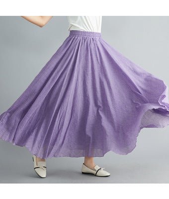 Elastic waist linen A - shaped skirt, long solid color skirt - Negative Apparel
