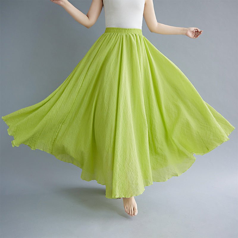 Elastic waist linen A - shaped skirt, long solid color skirt - Negative Apparel