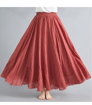 Elastic waist linen A - shaped skirt, long solid color skirt - Negative Apparel