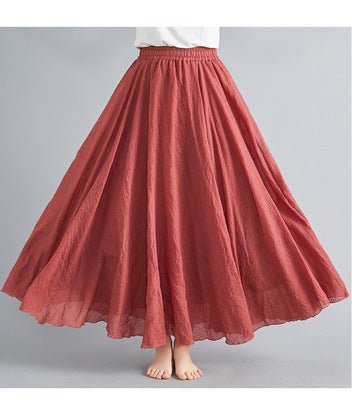 Elastic waist linen A - shaped skirt, long solid color skirt - Negative Apparel