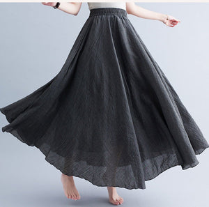 Elastic waist linen A - shaped skirt, long solid color skirt - Negative Apparel