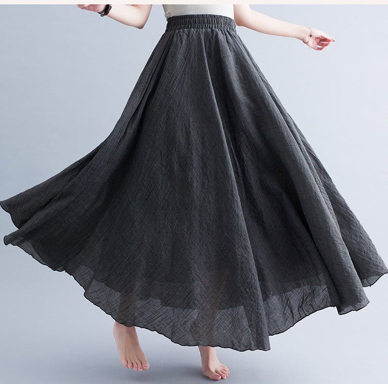 Elastic waist linen A - shaped skirt, long solid color skirt - Negative Apparel