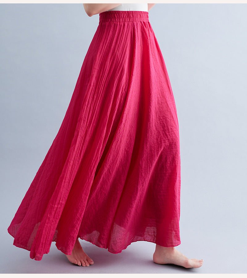Elastic waist linen A - shaped skirt, long solid color skirt - Negative Apparel