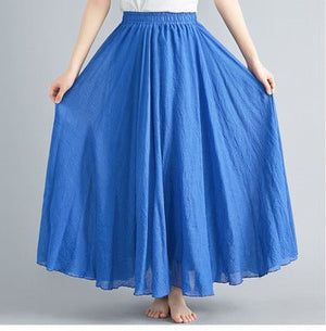 Elastic waist linen A - shaped skirt, long solid color skirt - Negative Apparel