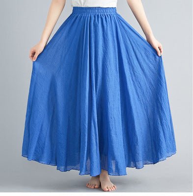 Elastic waist linen A - shaped skirt, long solid color skirt - Negative Apparel