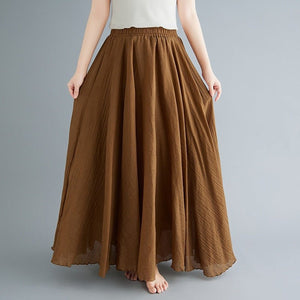 Elastic waist linen A - shaped skirt, long solid color skirt - Negative Apparel