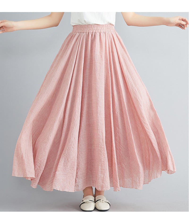 Elastic waist linen A - shaped skirt, long solid color skirt - Negative Apparel