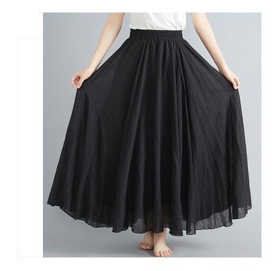 Elastic waist linen A - shaped skirt, long solid color skirt - Negative Apparel