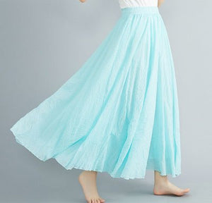 Elastic waist linen A - shaped skirt, long solid color skirt - Negative Apparel