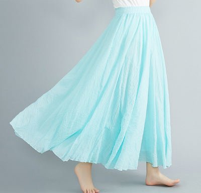 Elastic waist linen A - shaped skirt, long solid color skirt - Negative Apparel