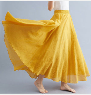 Elastic waist linen A - shaped skirt, long solid color skirt - Negative Apparel