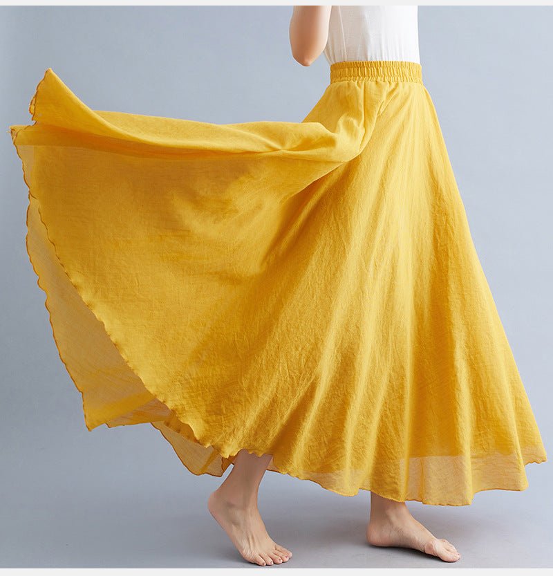 Elastic waist linen A - shaped skirt, long solid color skirt - Negative Apparel