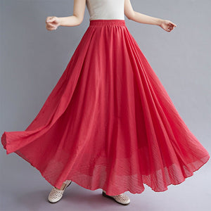 Elastic waist linen A - shaped skirt, long solid color skirt - Negative Apparel