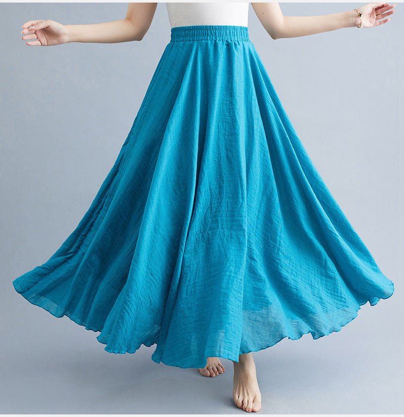 Elastic waist linen A - shaped skirt, long solid color skirt - Negative Apparel