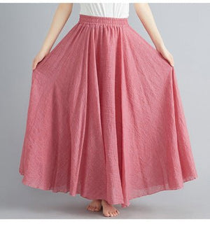 Elastic waist linen A - shaped skirt, long solid color skirt - Negative Apparel
