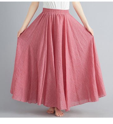 Elastic waist linen A - shaped skirt, long solid color skirt - Negative Apparel