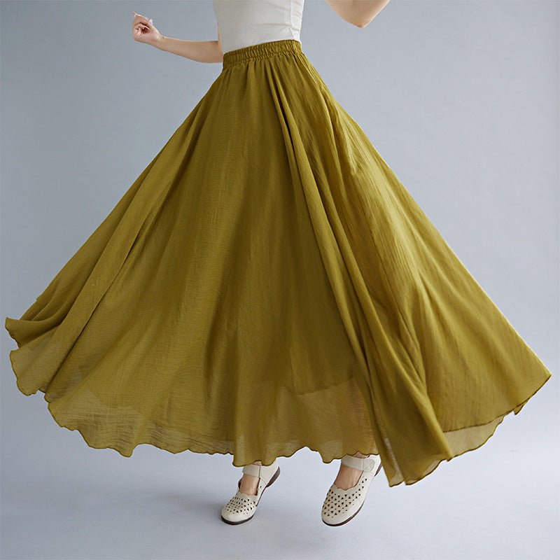 Elastic waist linen A - shaped skirt, long solid color skirt - Negative Apparel