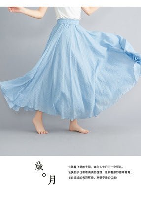 Elastic waist linen A - shaped skirt, long solid color skirt - Negative Apparel