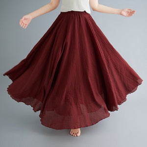Elastic waist linen A - shaped skirt, long solid color skirt - Negative Apparel