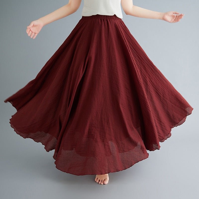 Elastic waist linen A - shaped skirt, long solid color skirt - Negative Apparel