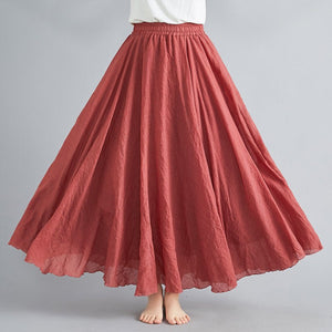 Elastic waist linen A - shaped skirt, long solid color skirt - Negative Apparel