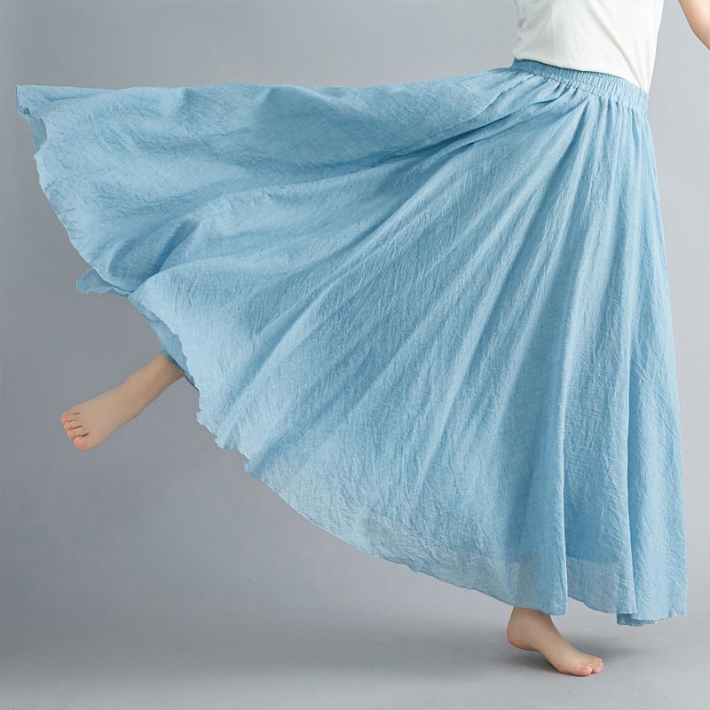 Elastic waist linen A - shaped skirt, long solid color skirt - Negative Apparel