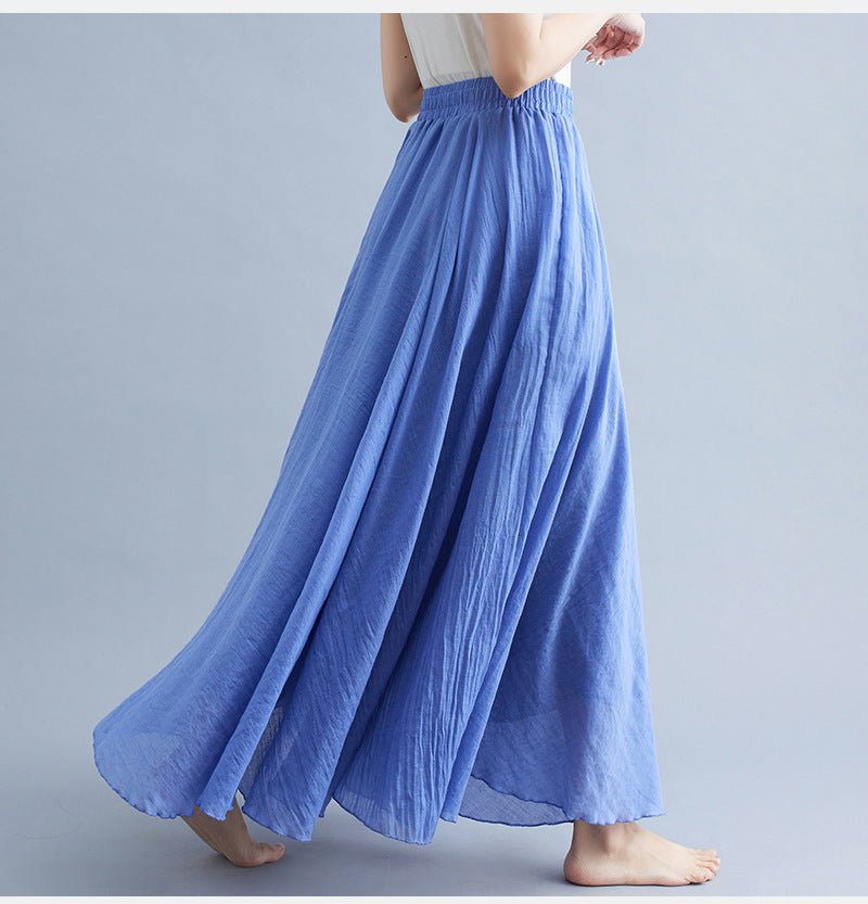 Elastic waist linen A - shaped skirt, long solid color skirt - Negative Apparel