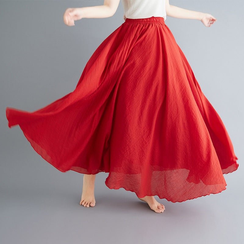Elastic waist linen A - shaped skirt, long solid color skirt - Negative Apparel