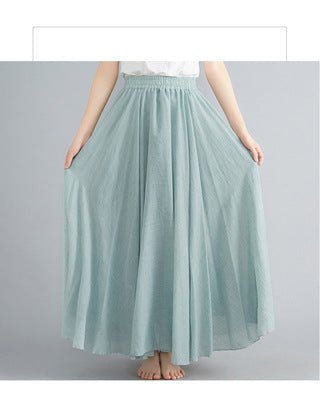 Elastic waist linen A - shaped skirt, long solid color skirt - Negative Apparel