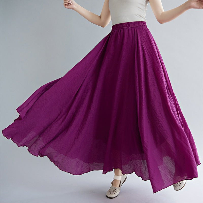 Elastic waist linen A - shaped skirt, long solid color skirt - Negative Apparel