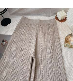 Elastic waist twisted knitted woolen trousers for women - Negative Apparel