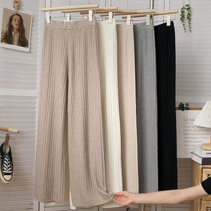 Elastic waist twisted knitted woolen trousers for women - Negative Apparel