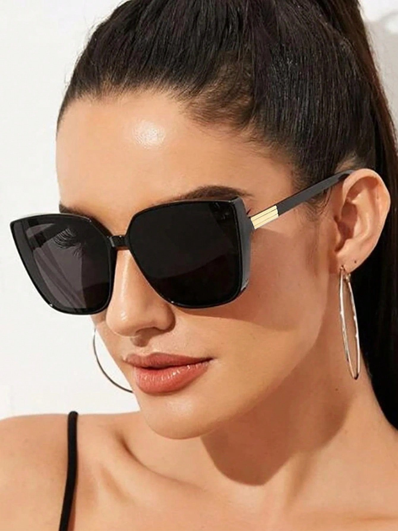 Elegant 1pc Vintage Oversized Sunglasses Women's Stylish Sun Protection Square Frame Sunglasses For Big Face Shades Beach Accessories - Negative Apparel