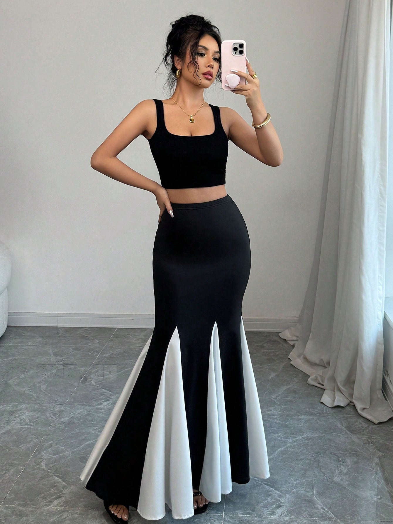 Elegant Black & White Splice Mermaid Skirt - Negative Apparel