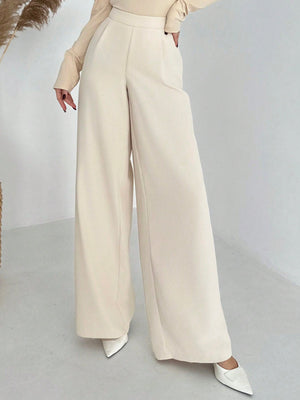 Elegant Casual Commuting All - Match High - Waisted Pleated Wide - Leg Long Pants, Luxury Retro Style - Negative Apparel