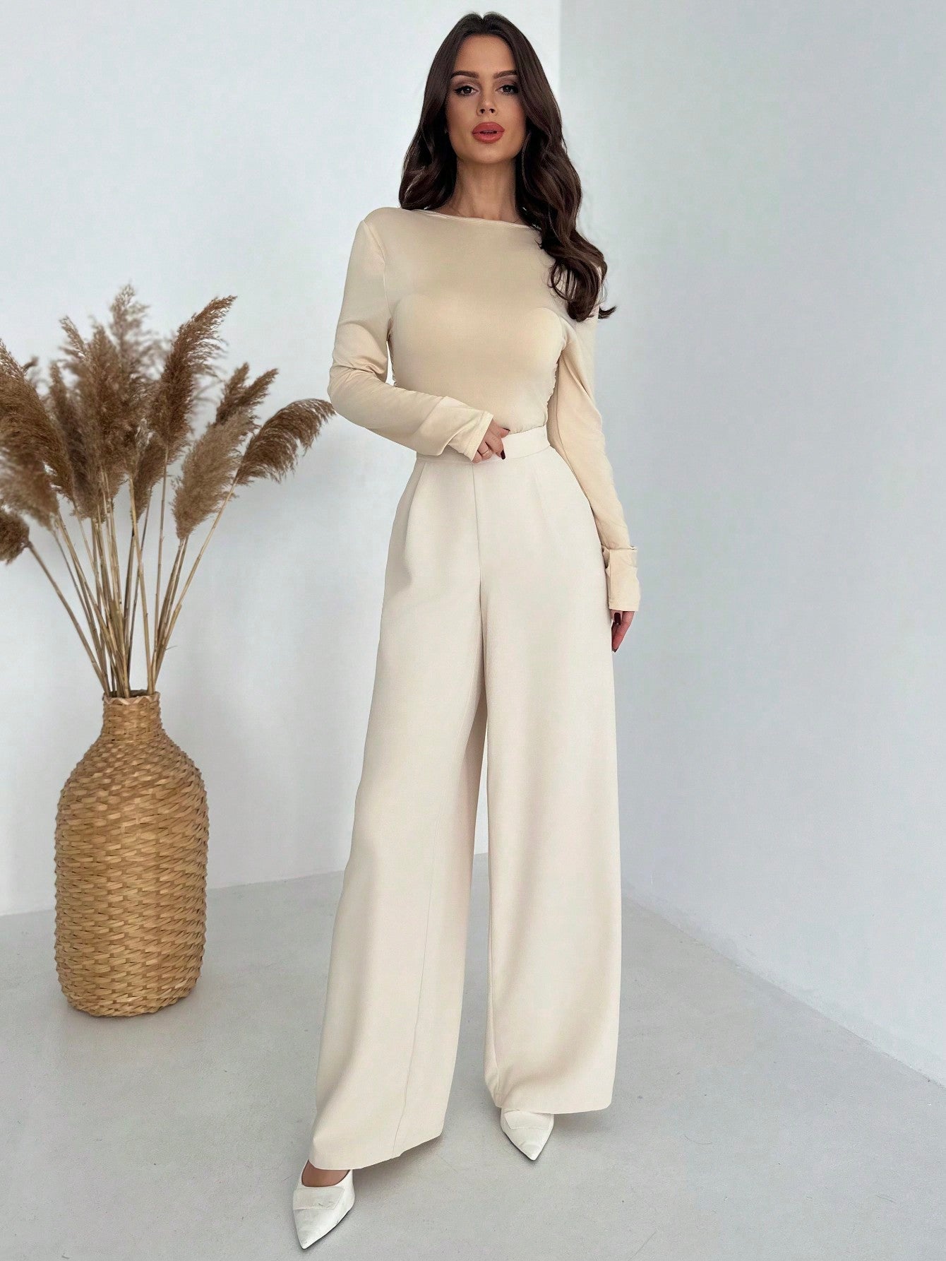 Elegant Casual Commuting All - Match High - Waisted Pleated Wide - Leg Long Pants, Luxury Retro Style - Negative Apparel