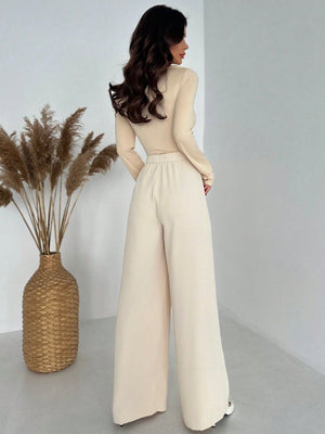 Elegant Casual Commuting All - Match High - Waisted Pleated Wide - Leg Long Pants, Luxury Retro Style - Negative Apparel