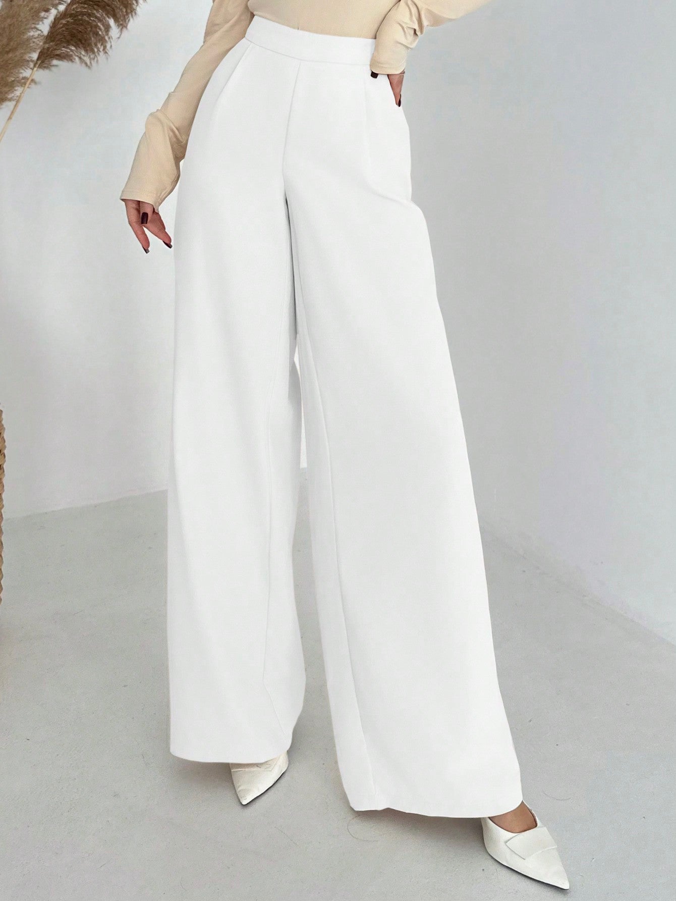 Elegant Casual Commuting All - Match High - Waisted Pleated Wide - Leg Long Pants, Luxury Retro Style - Negative Apparel