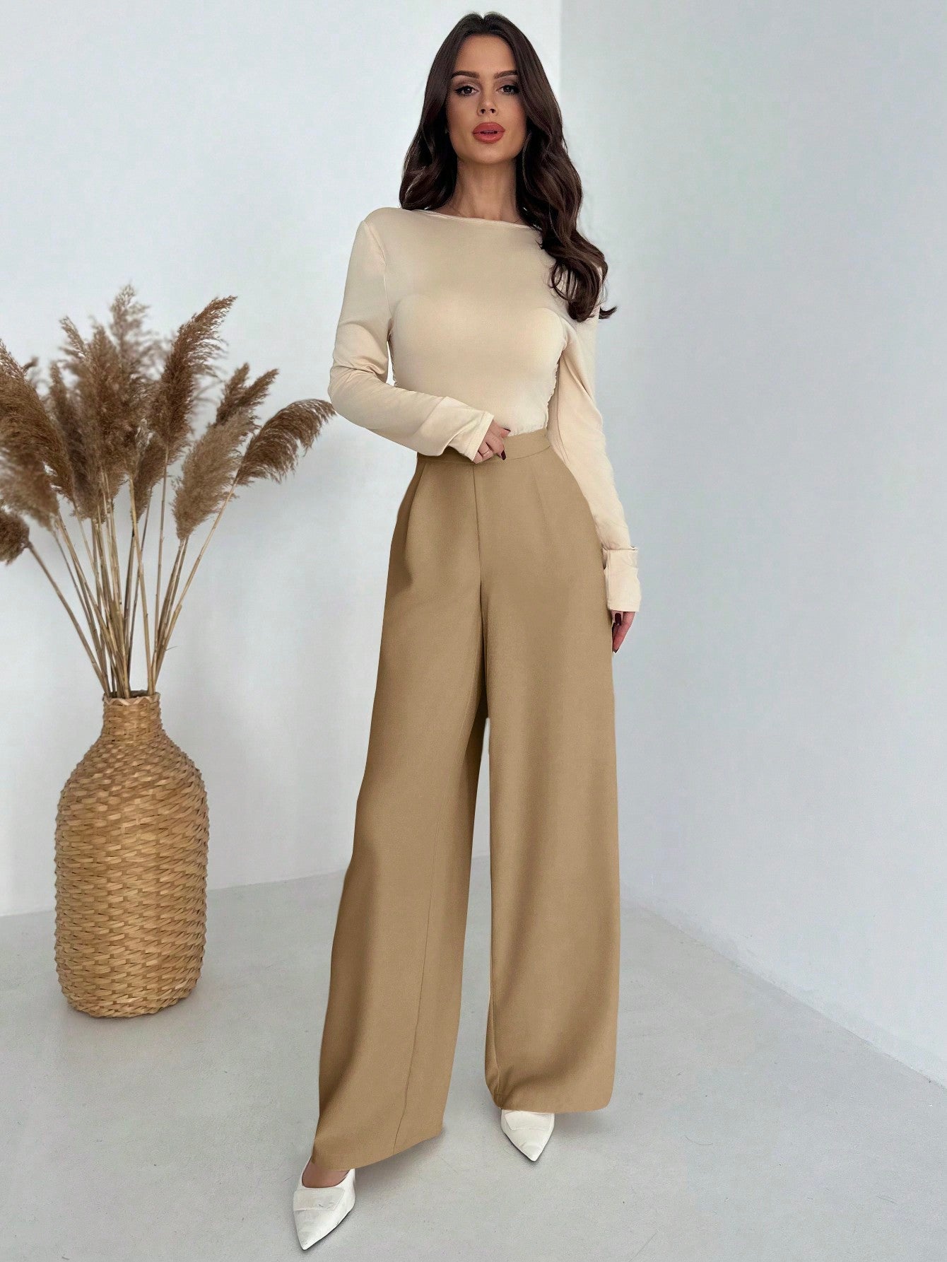 Elegant Casual Commuting All - Match High - Waisted Pleated Wide - Leg Long Pants, Luxury Retro Style - Negative Apparel