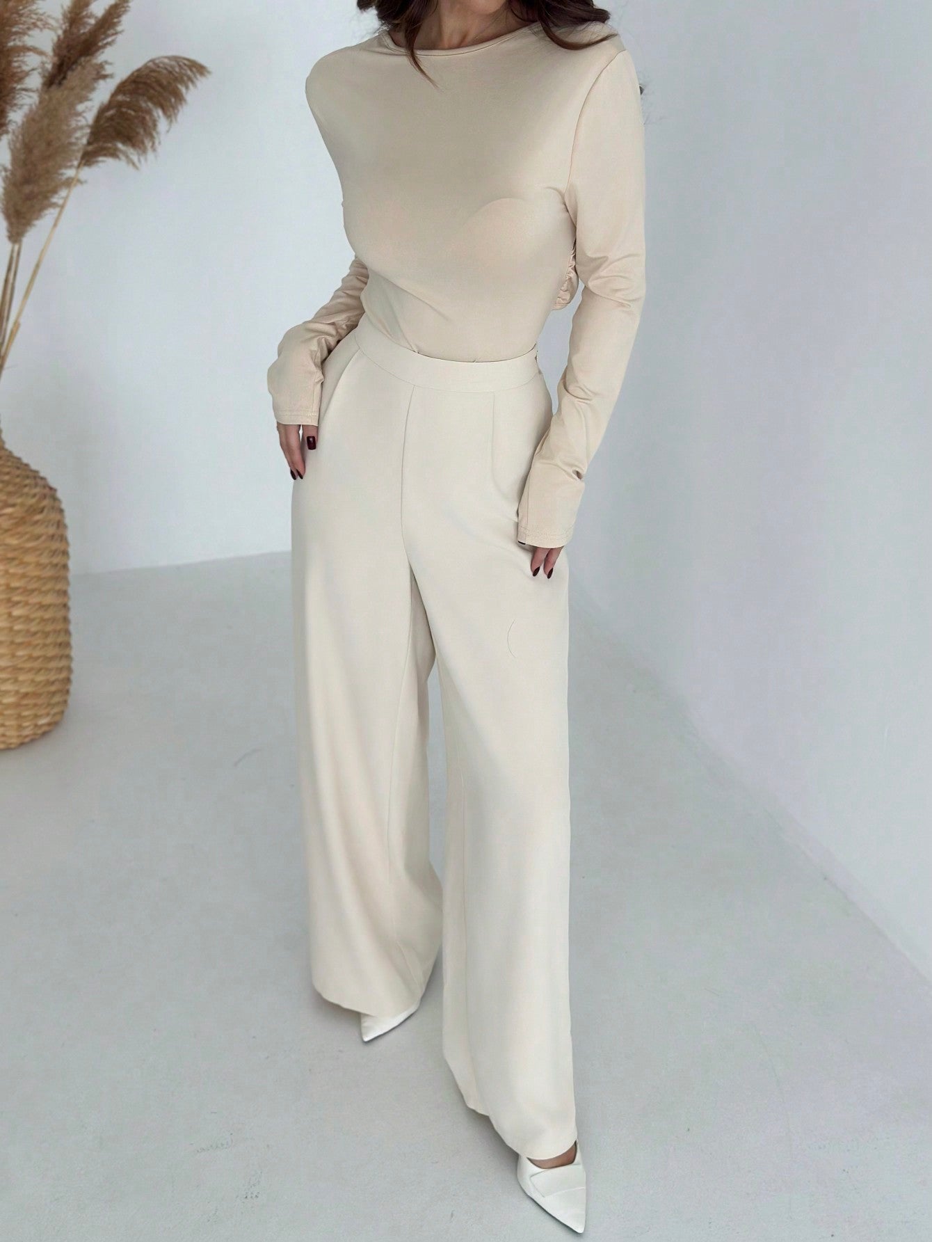 Elegant Casual Commuting All - Match High - Waisted Pleated Wide - Leg Long Pants, Luxury Retro Style - Negative Apparel