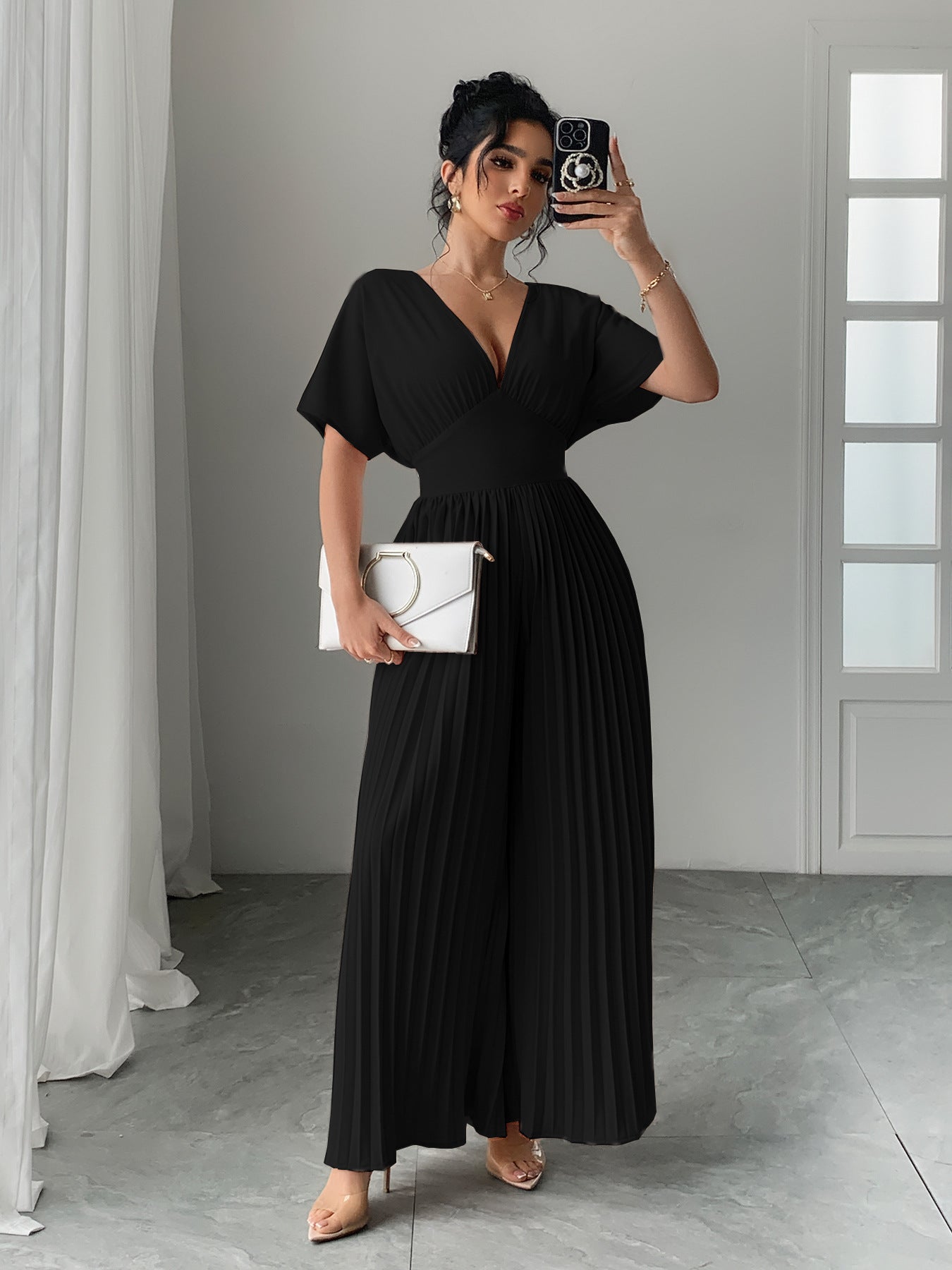 Elegant Crumpled Pleated Jumpsuit – Spring 2025 - Negative Apparel