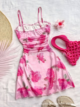 Elegant Floral Suspender A - Line Short Dress with Fungus - Edge Skirt – Spring 2025 - Negative Apparel