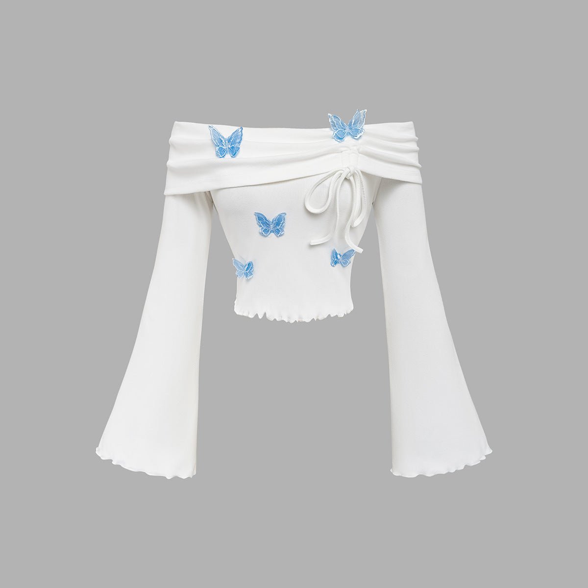 Elegant German Velvet Drawstring Horn - Sleeve Crop Top – Spring 2025 - Negative Apparel