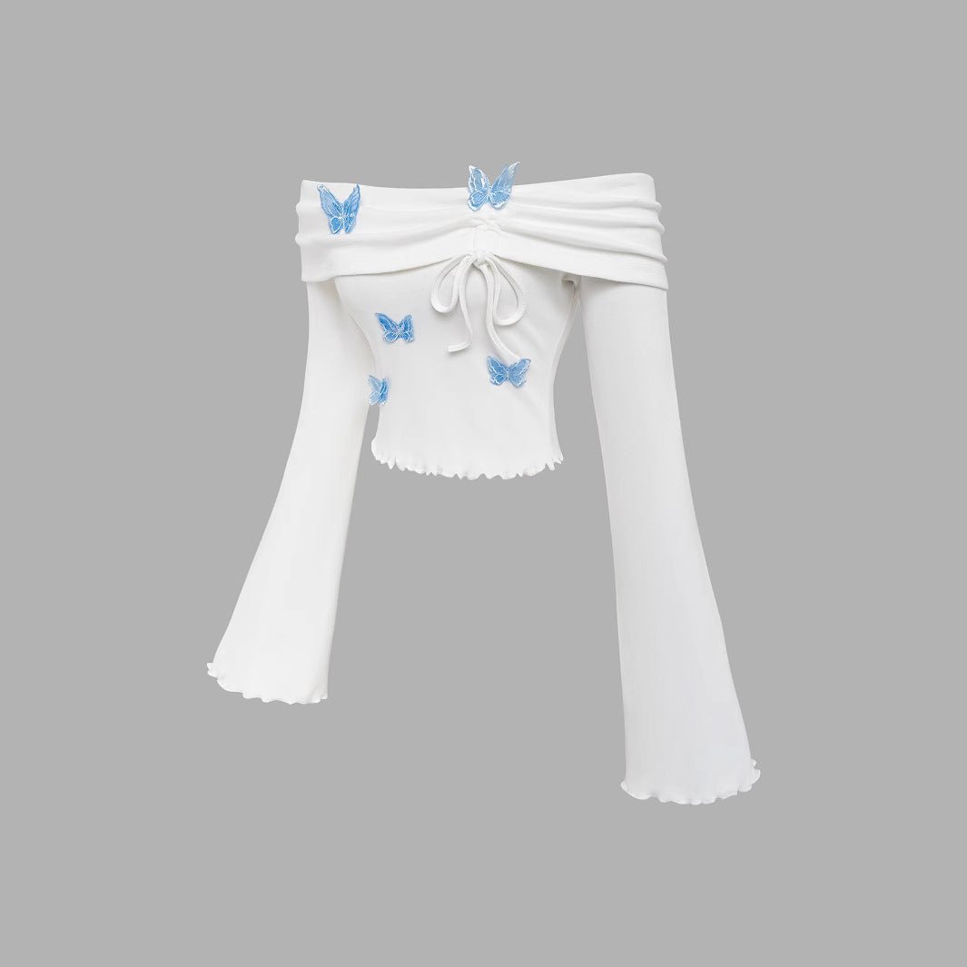 Elegant German Velvet Drawstring Horn - Sleeve Crop Top – Spring 2025 - Negative Apparel