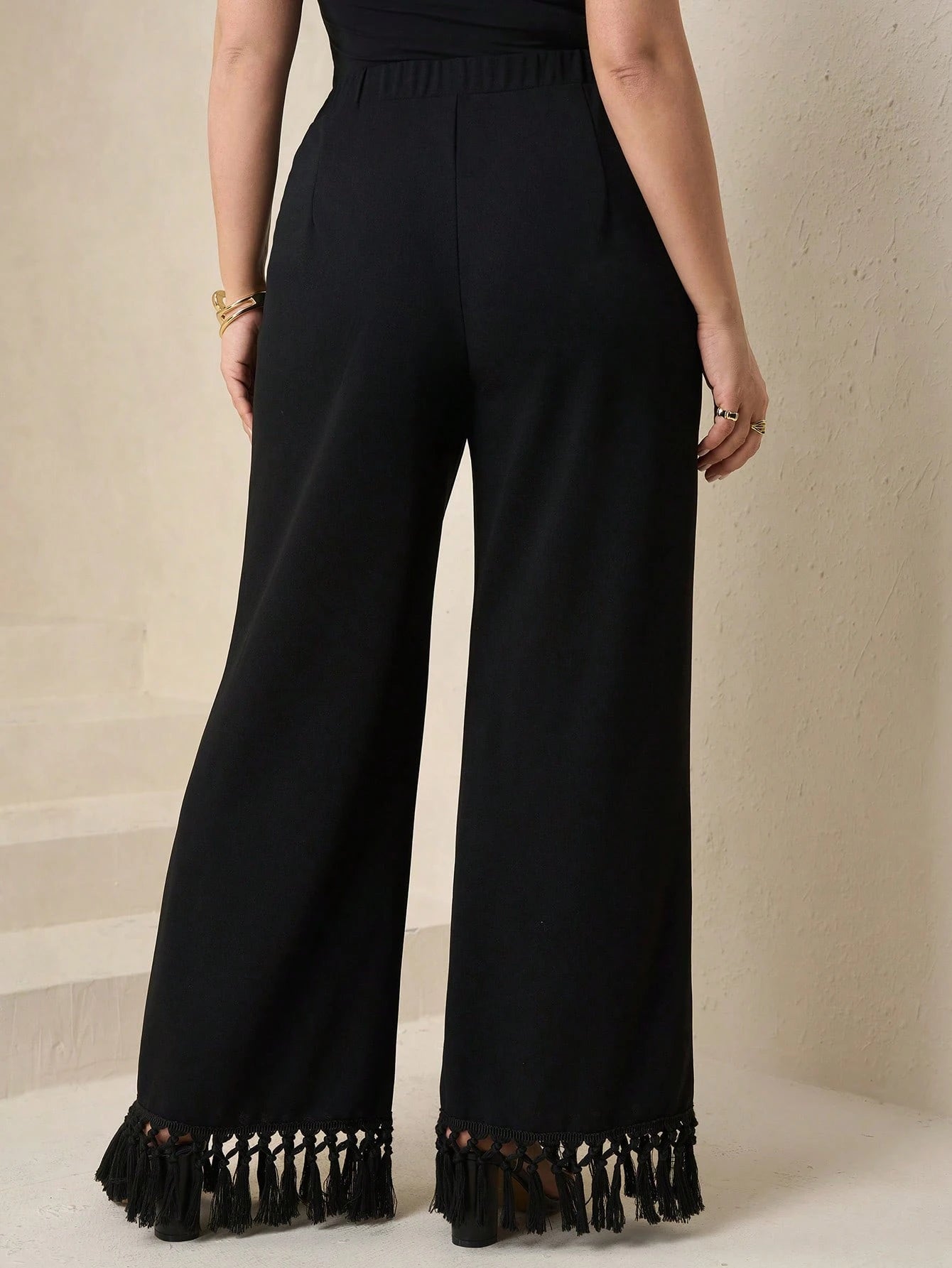 Elegant High Waist Pleated Wide Leg Pants,Plus Size - Negative Apparel