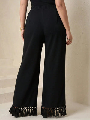 Elegant High Waist Pleated Wide Leg Pants,Plus Size - Negative Apparel